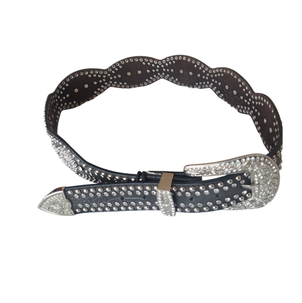 Vintage Western Cowboy Studded Black Belt with Silver Accents Men's Size L.